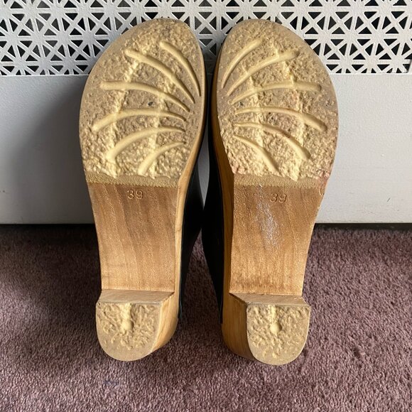 Sven wooden and leather peep toe mule clogs - Picture 5 of 6